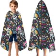 thumbnail image 3 of Day Of the Dead Halloween Pattern Hooded Bath Towel，60"x35" for Ages 3 To 12 Kids, Quick Dry Lightweight Soft Microfiber Hood Beach Towel Cover Up for Kids, 3 of 7