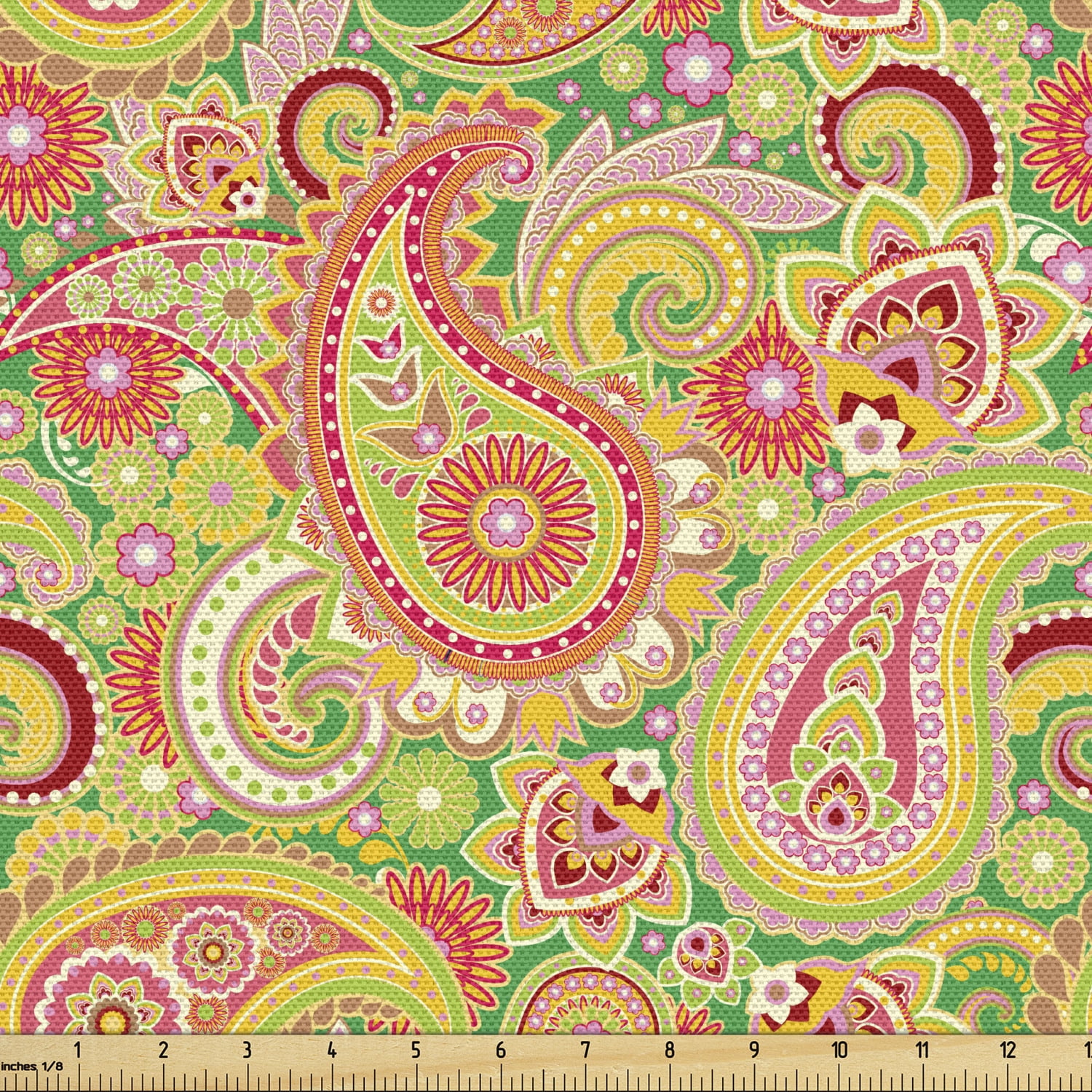 Red, Orange, Yellow, Green And Black, Paisley Upholstery Fabric By The Yard