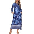 thumbnail image 1 of INSPIRE CHIC Vestido Maxi de Playa Floral Boho con Cuello en V y Mangas 3/4 con Bolsillos y Abertura Lateral S Azul Oscuro, 1 of 6
