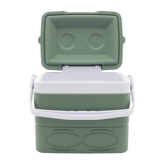 Green 8.5L/2.25Gal Camping Cooler, Insulated Portable Coole with Handle & Cup Slots, Leak-Proof Hard Cooler for BBQ, Camping, Pincnic