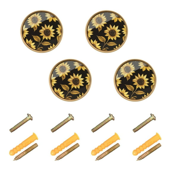 Yayeee 8 Pack Cabinet Knobs with Screws Round Zinc Drawer Pulls for Kitchen, Black Sunflower Pattern