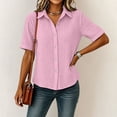 thumbnail image 5 of hoksml Women's Crinkle Button Down Shirt, Short Sleeve Collared Blouse, Casual Loose Fit Top for Daily and Office Wear, 5 of 6