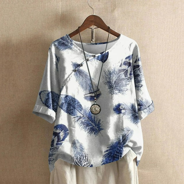 SMihono Hauts pour Femmes Été Mode Décontractée Femme Col Rond Imprimé Blouse Manches 1/2 T-Shirt Été Grande Taille T-Shirt