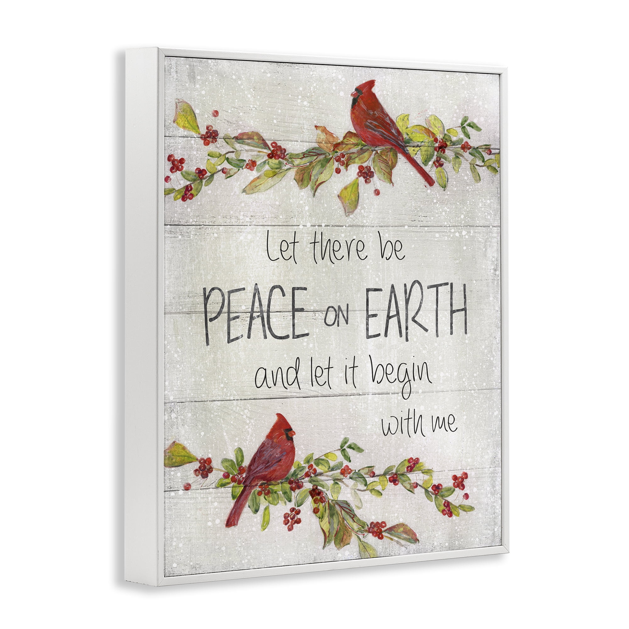 Stupell Industries Peace On Earth With Me Holiday Painting White Framed Art Prints Wall Art, 11 x 14