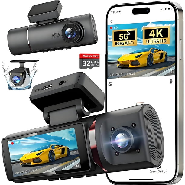 Dash Cam GILIKVHOM de 3 canales, 4K, WiFi, 32 GB con sensor G, visión nocturna