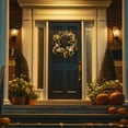 thumbnail image 5 of Valery Madelyn 24 inches Pre-Lit Fall Wreath Lighted White Green Thanksgiving Wreath with Pumpkin & Bow for Front Door Fireplace, 5 of 8