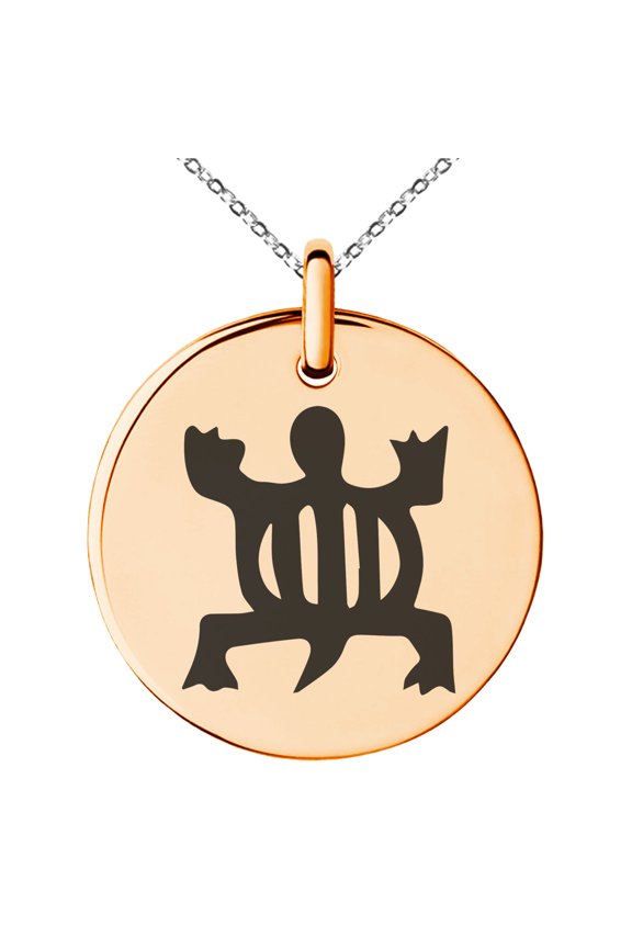 Stainless Steel Aztec Adaptability Rune Engraved Small Medallion Circle Charm Pendant Necklace