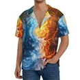 thumbnail image 7 of Lsque Red And Blue Flame Waves print Men's Cuban Collar Short Sleeve Shirt Summer Beachwear Casual Button Down Fashionable Vacation Leisure Shirt-3X-Large, 7 of 7
