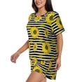 thumbnail image 2 of Naloa Sunflowers On Black And White Stripes Women's Short-Sleeved Pajama Set, Loungewear, Summer pajamas, Breathable Cozy - 3X-Large, 2 of 9