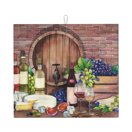 

Dish Drying Mats for Kitchen Counter Bottle Glass Red Wine 16x18in Dish Drying Pad Coffee Mat with Hanging Loop Super absorbent Kitchen Counter Mat Coffee Bar Accessories