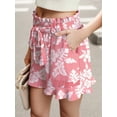 thumbnail image 4 of JWD Women's Shorts Butterfly Leaf Frenulum Summer High Waisted Shorts with Pocket Casual Shorts Ruffle Hem Shorts FP-Pink Ice Flower L, 4 of 6