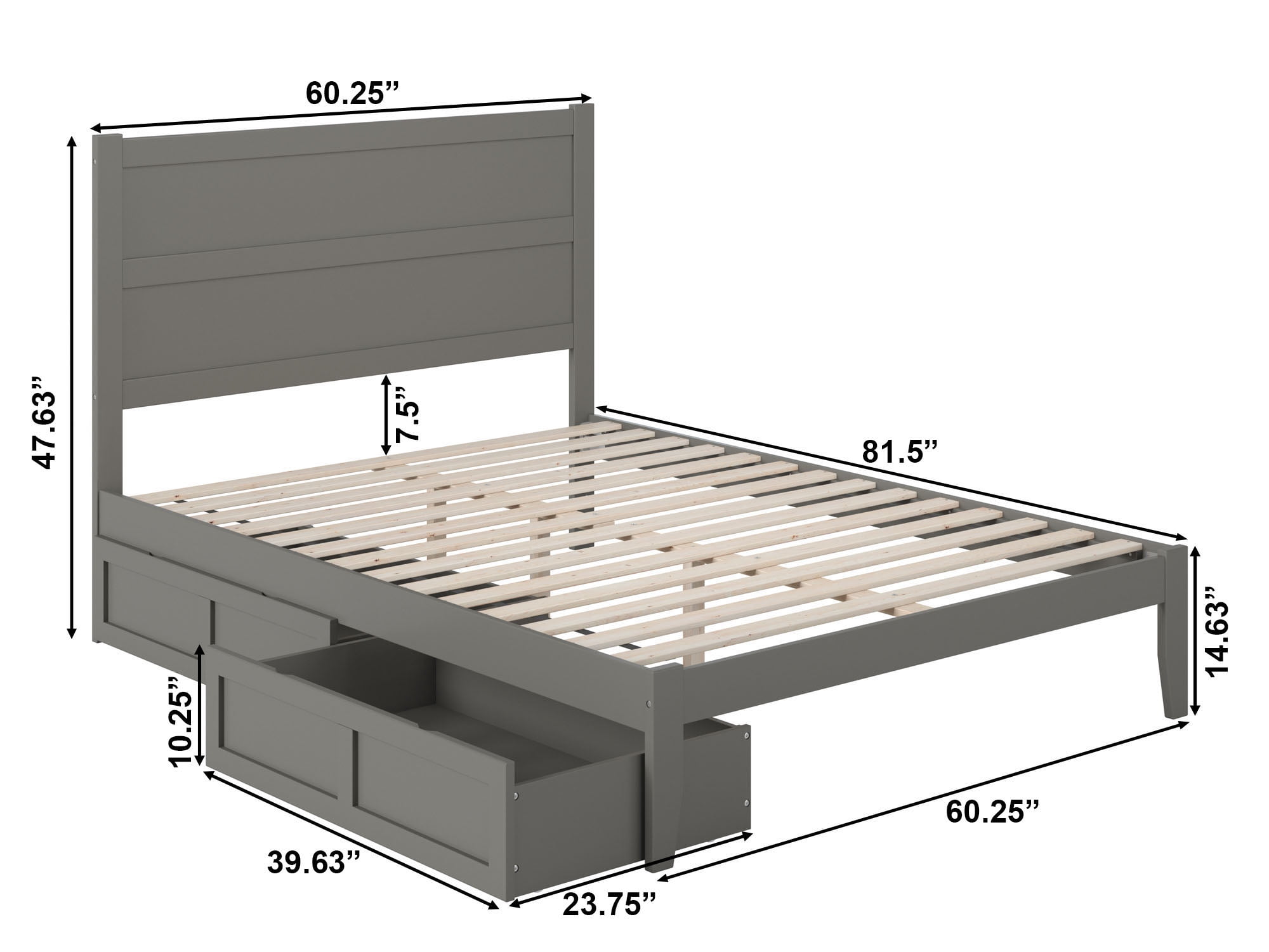 AFI NoHo 14" Queen Wood Platform Bed Frame with Set of 2 Storage Drawers, Grey