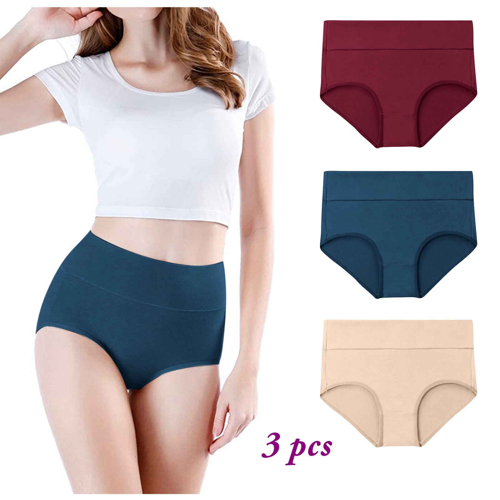 Women's High Waisted Cotton Underwear Stretch Briefs Soft Full Coverage  Panties Note Please Buy One Size Larger 