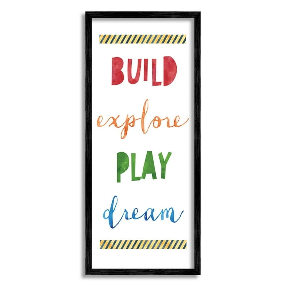 Stupell Industries Build Explore Play Dream Graphic Art Black Framed Art Print Wall Art, Design by Jennifer McCulley