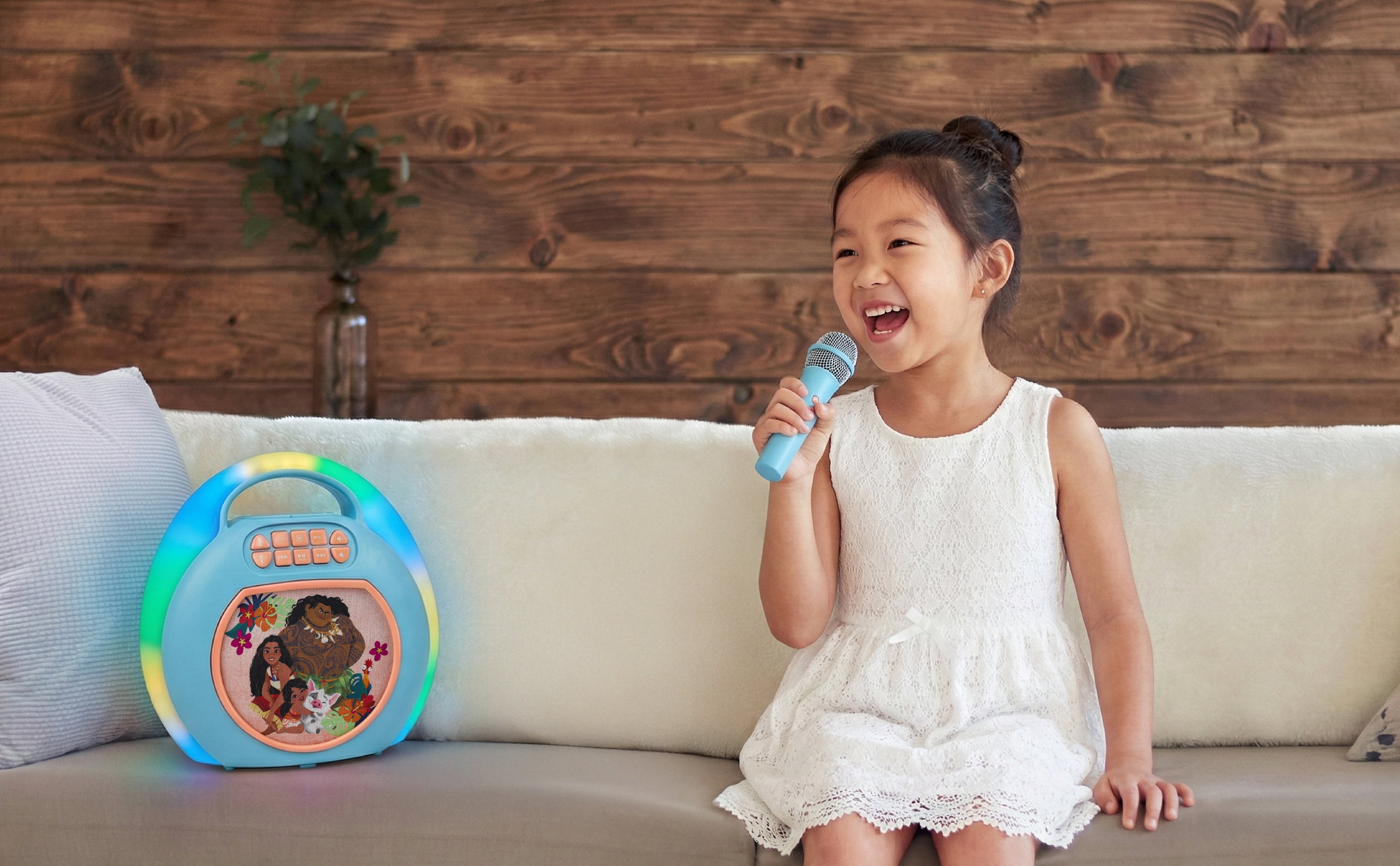 eKids Disney Moana Karaoke Machine for Kids, Bluetooth Speaker with Wireless Microphone