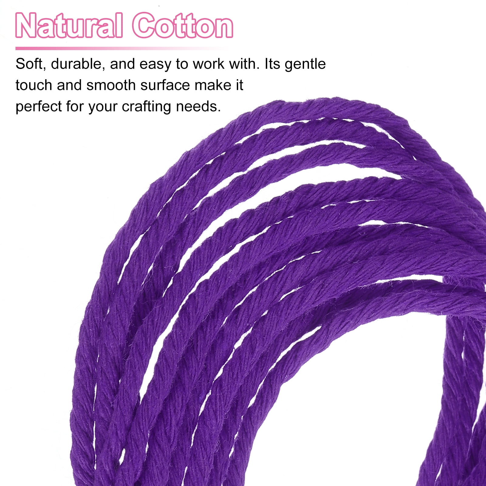 Uxcell Natural Macrame Cord 3mm x 328 Yards 4 Strand Twisted Cotton Macrame Rope for DIY Knitting Plant Wall Hanger Dreamcatcher, Deep Purple