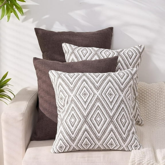 Ryan; Decorative Throw Pillow Covers Set of 4 Dark Gray Geometric Design Cushion Cover for Couch Sofa Living Room, 18"x18", Natural