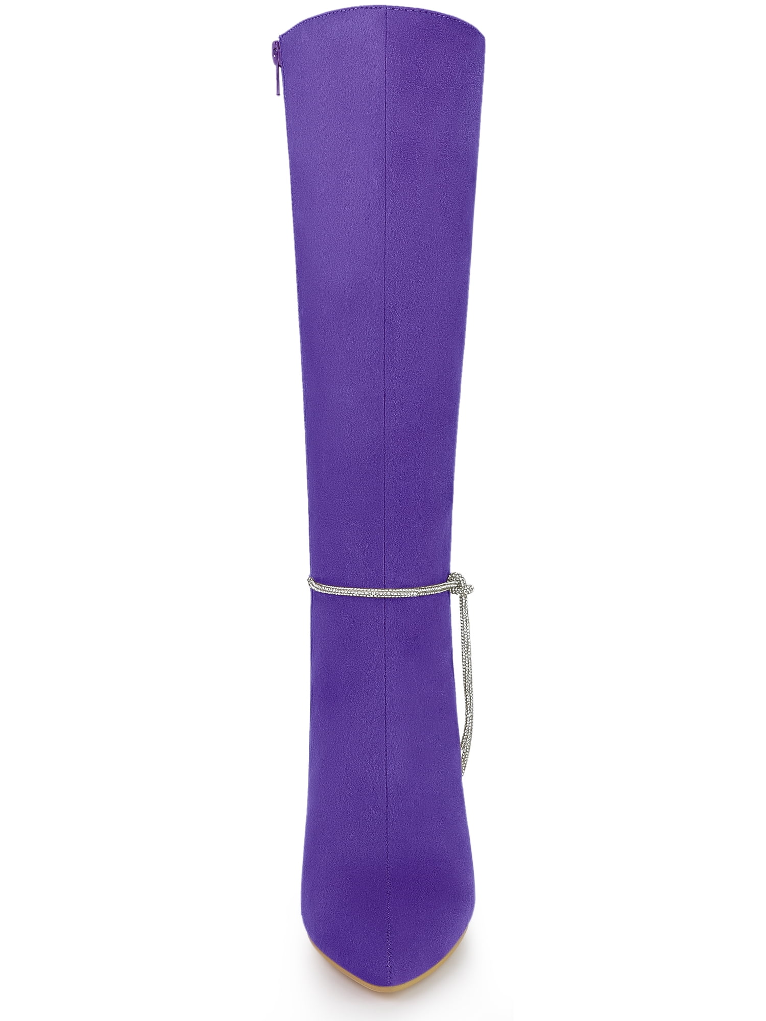 DARING DIVA Women's Rhinestone Chain Pointed Toe Stiletto Heels Boots Dark Purple 9