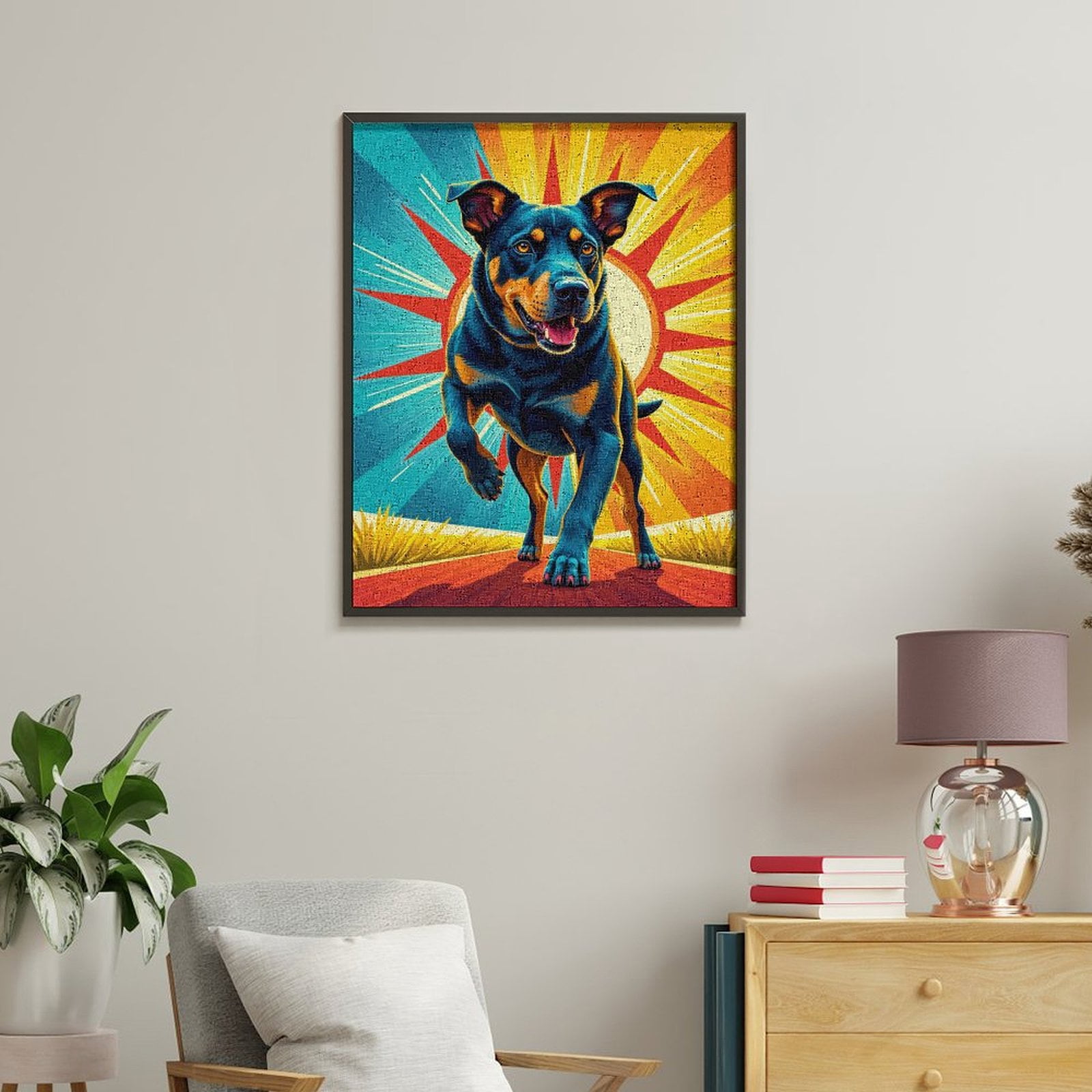 Paint By Numbers Kit for Adults Beginner - DIY Bright Energetic Dog Sunburst Art Canvas Painting Kits for Adults, Frameless Paint By Number for Adults for Home Wall Decor 16x20 Inch