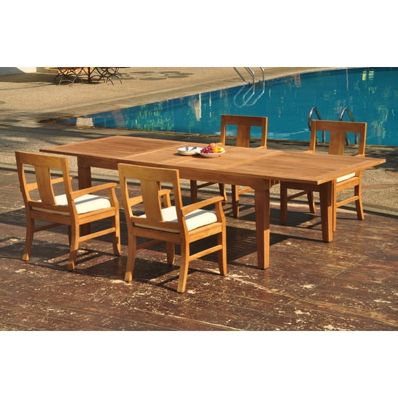 Grade-A Teak Dining Set: 4 Seater 5 Pc: 122" Caranas Double Extension Rectangle Table And 4 Osborne Arm Chairs Outdoor Patio WholesaleTeak #WMDSWVm