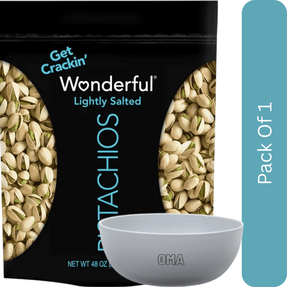 Wonderful Lightly Salted Pistachios, 48 oz, With Olive White Bowl By OMA