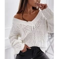 thumbnail image 4 of Sonducket Suéter de mujer con cuello en V, manga larga, suéter hueco suelto, ropa de Color sólido, Tops casuales elegantes a la moda para exteriores Prendas para la parte del cuerpo SG Sonducket AP015444-04, 4 of 6