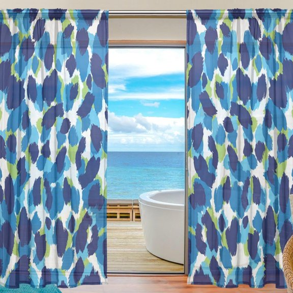 Coolnut Abstract Blue Green Print Sheer Gauze Door Curtain Window Curtain Drapes for Living Room Kids Bedroom Window Treatment Decor W55 x L78 In 2 Panels