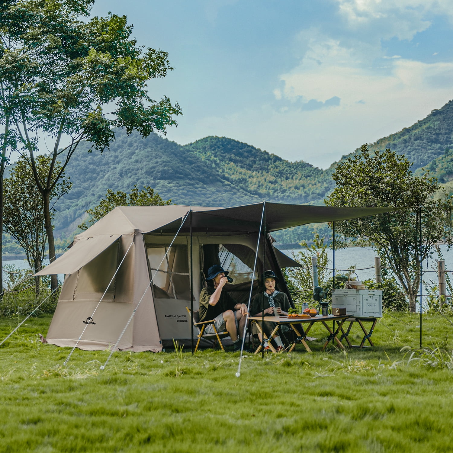 Naturehike, Family Camping Tent, Instant Setup Cabin Tent for 4 People with Rain fly, Quick-opening Family Tent with 1 Room, Outdoor Waterproof & Sun Protection Tent