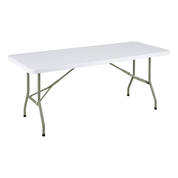 Norwood Commercial Furniture 6 ft Multipurpose Indoor Outdoor Heavy Duty Portable Rectangular Blow Molded Plastic Folding Table 30" W x 72" L White