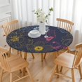 thumbnail image 3 of Elastic Edge Round Tablecloth with Elegant Floral Pattern, Water-Resistant Polyester, Fits 44-52 Inch Round Tables for Indoor and Outdoor Use, 3 of 7