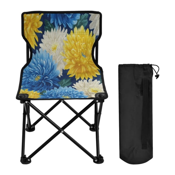 600D Oxford Camping Chair Portable Foldable Chair Supports 220 lbs for Picnic, Fishing, Backpacking Yellow and White Chrysanthemum