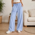 thumbnail image 4 of Bosfbaoi Sweatpants for Women Striped Wide Leg Drawstring Elastic Waist Loose Casual Trousers with Pockets, 4 of 7