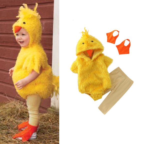 Girls Outfits & Set Boys Girls Chicken Animal Hooded Romper Bodysuits Pants Foot Sleeve Set