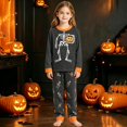 thumbnail image 2 of XAOFW Boys Girls Halloween Pajamas Pumpkin Skeleton Print Long Sleeve Tops Pants Toddler Kids Fall Winter Cozy Sleepwear 2-3 Years, 2 of 4