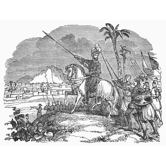 Pedro De Alvarado /N(C1485-1541). Spanish Soldier. Alvarado And His Men Marching Upon Guatemala In 1523. Wood Engraving, American, 1848. Poster Print by  (18 x 24)