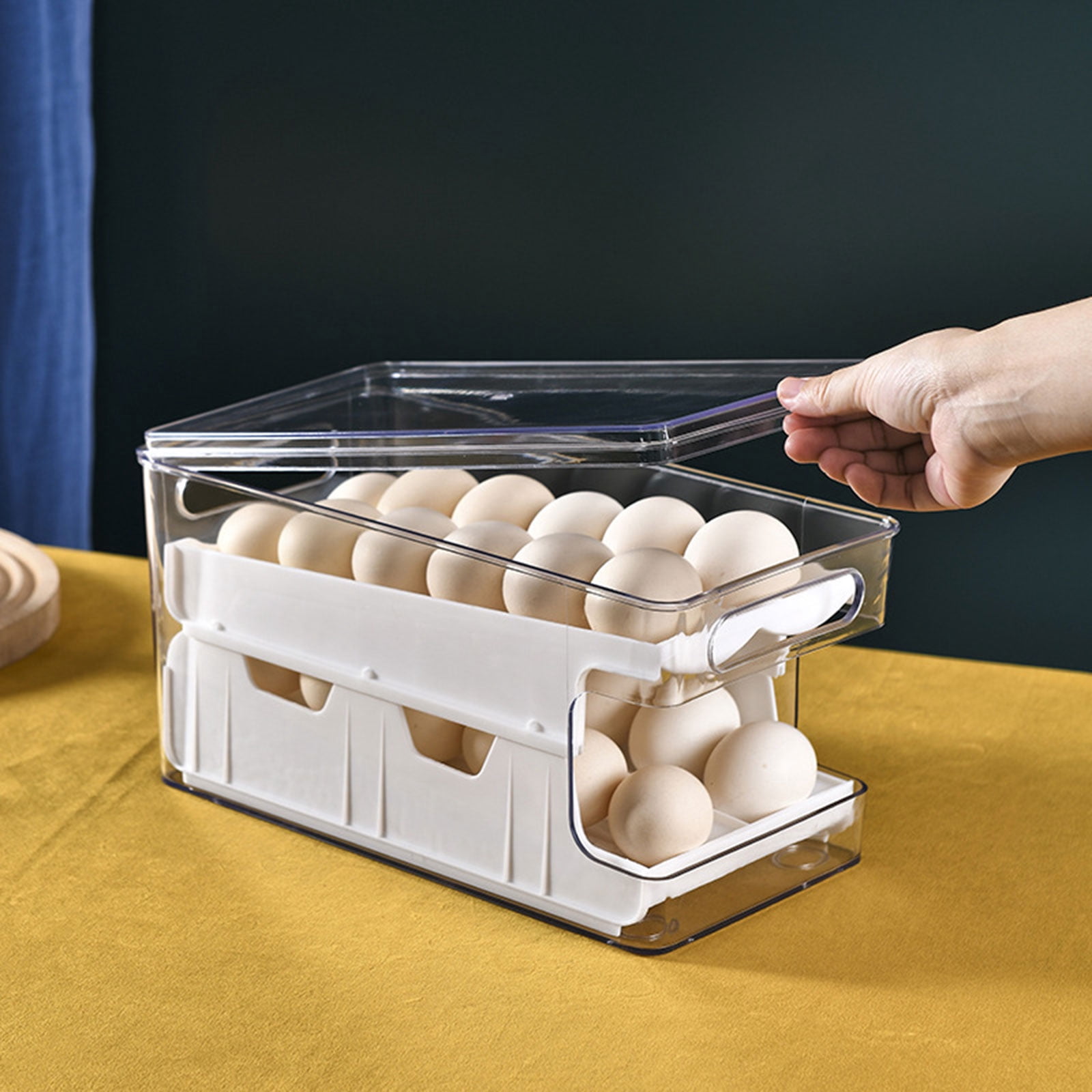 Space saving Double layer Storage Box Secure Eggs Storage Slide Eggs Container Automatic Scrolling Eggs Holder
