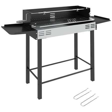 Zateety BBQ Rotisserie Grill Roaster, Charcoal Split Roaster for Chicken or Turkey with 3-Level Grill Grate, Foldable Storage Shelves, and Wind Deflector, Stainless Steel, Black