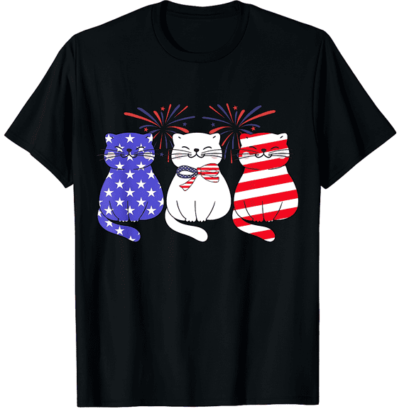 Patriotic Cats Red White Blue Fireworks 4th Of July Unisex T-Shirt