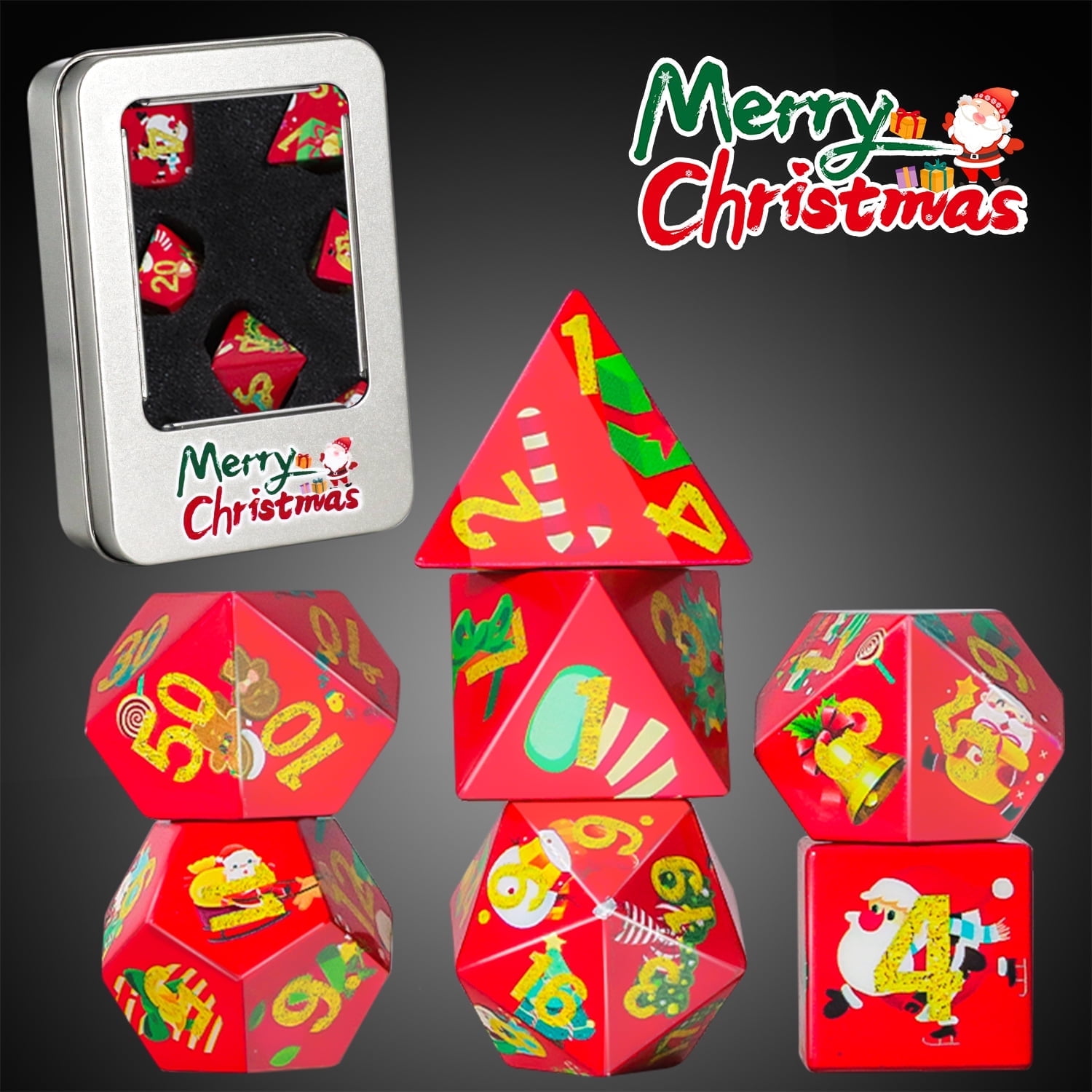 SWAJUJA DND Dice Set Christmas Themed Gift Box 7-Piece
