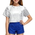 thumbnail image 3 of Tfken Jean Shorts For Kids Girls Summer Sequins Elastic Waist Polka Dot Print Shorts Fashion For Party Performance Teen Classic Denim Shorts Blue, 3 of 3