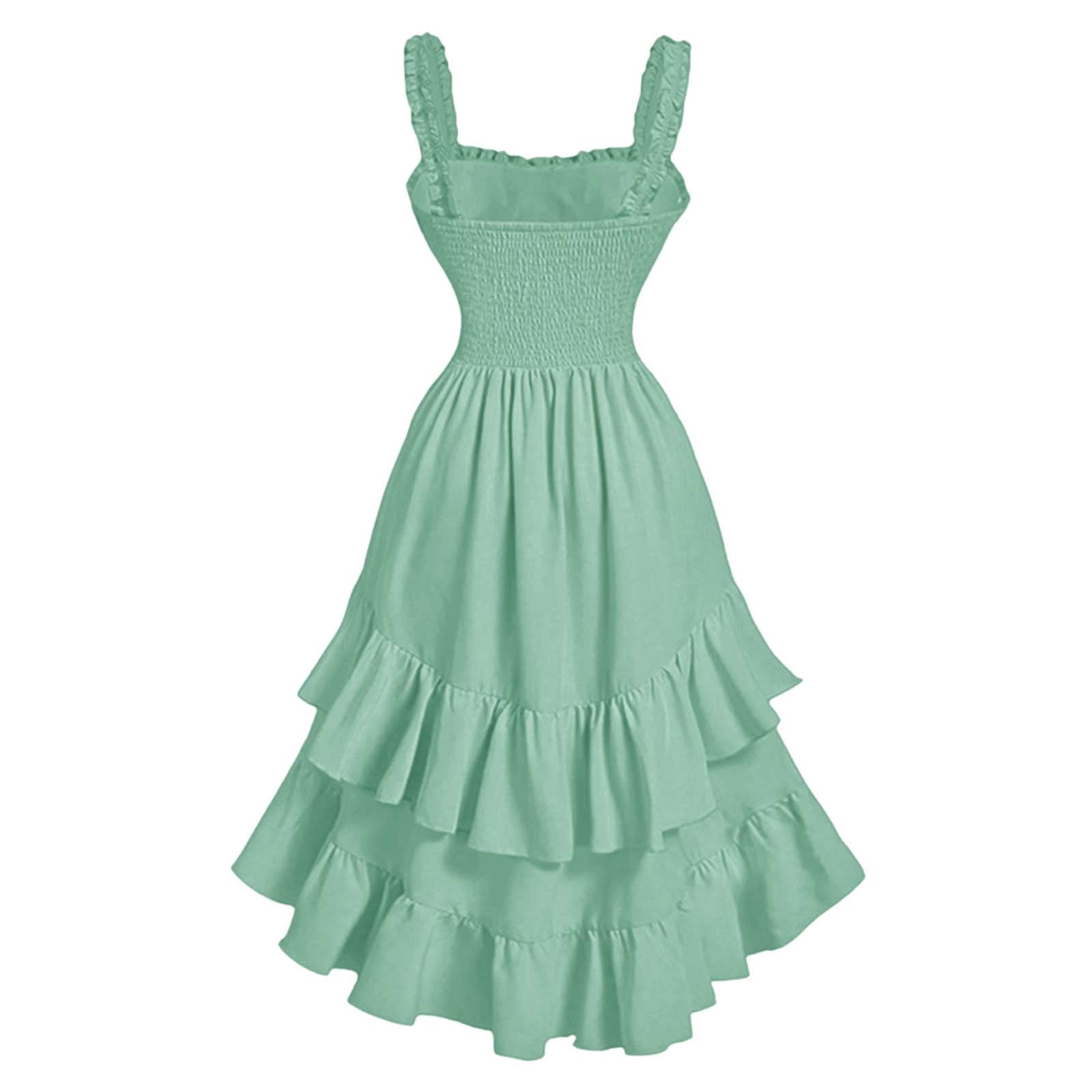 2025 Women's Sleeveless Midi Dress Square Neck Ruffle Tiered Flowy A Line Casual Dresses Solid Color Fall Clothes