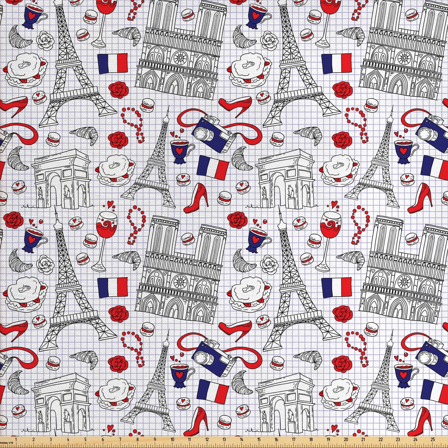 Eiffel Fabric by The Yard, French Travel Pattern with Paris Touristic