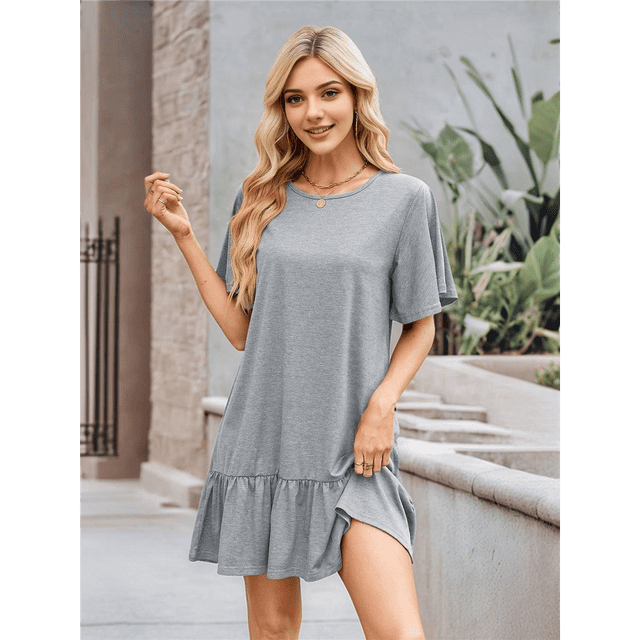 Vestido de Cuello Redondo y Corta Gris S