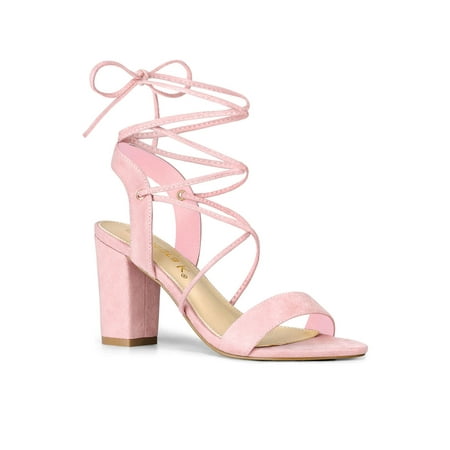 

Unique Bargains Women s Slingback Lace Up Block Heels Sandals