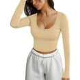 thumbnail image 3 of Long Sleeve Shirts for Women Ribbed Knit Pullover Solid Squre Neck Casual Base Fitted Tees Slim Cute Crop Tops Fall Outfits 2025 Simple and Basic Top for Daily, 3 of 5