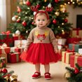 thumbnail image 2 of Toddler Girls Christmas Tulle Dress Turtleneck Long Sleeve Knitting Tops Layered Lace Skirt with Reindeer Antler Headband Set, 2 of 5