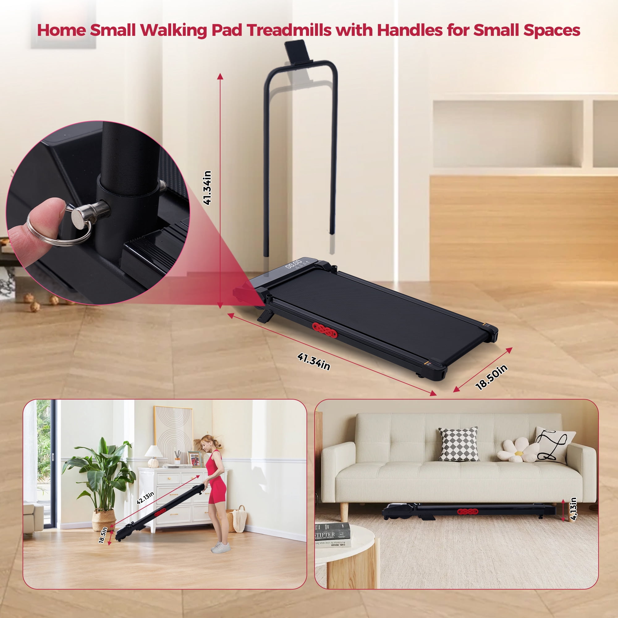 Treadmill for Home 3.0HP Folding Treamill Compact Walking Pad Treadmills with Handles Adjustable Speed, 350 lb Capacity for Office Workouts, Running,Jogging