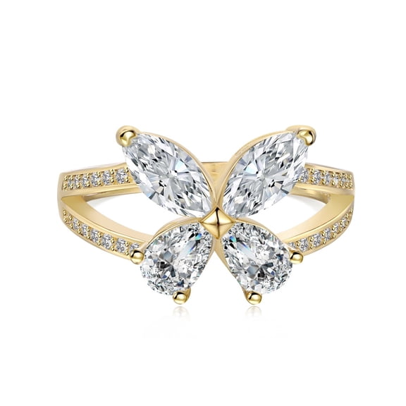 Flydeer 0.5CT Pear and Marquise-Cut 5A Zirconia with 925 Sterling Silver Butterfly Shaped Rings for Women Her Gold Size 6