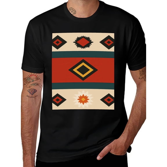 T-shirt Geometric Trib Soft Cotton Adult Heat-Transfer Graphic T-Shirt - 180g Breathable Fabric, Unisex Summer Casual Wear with Durable Heat-Printed Design