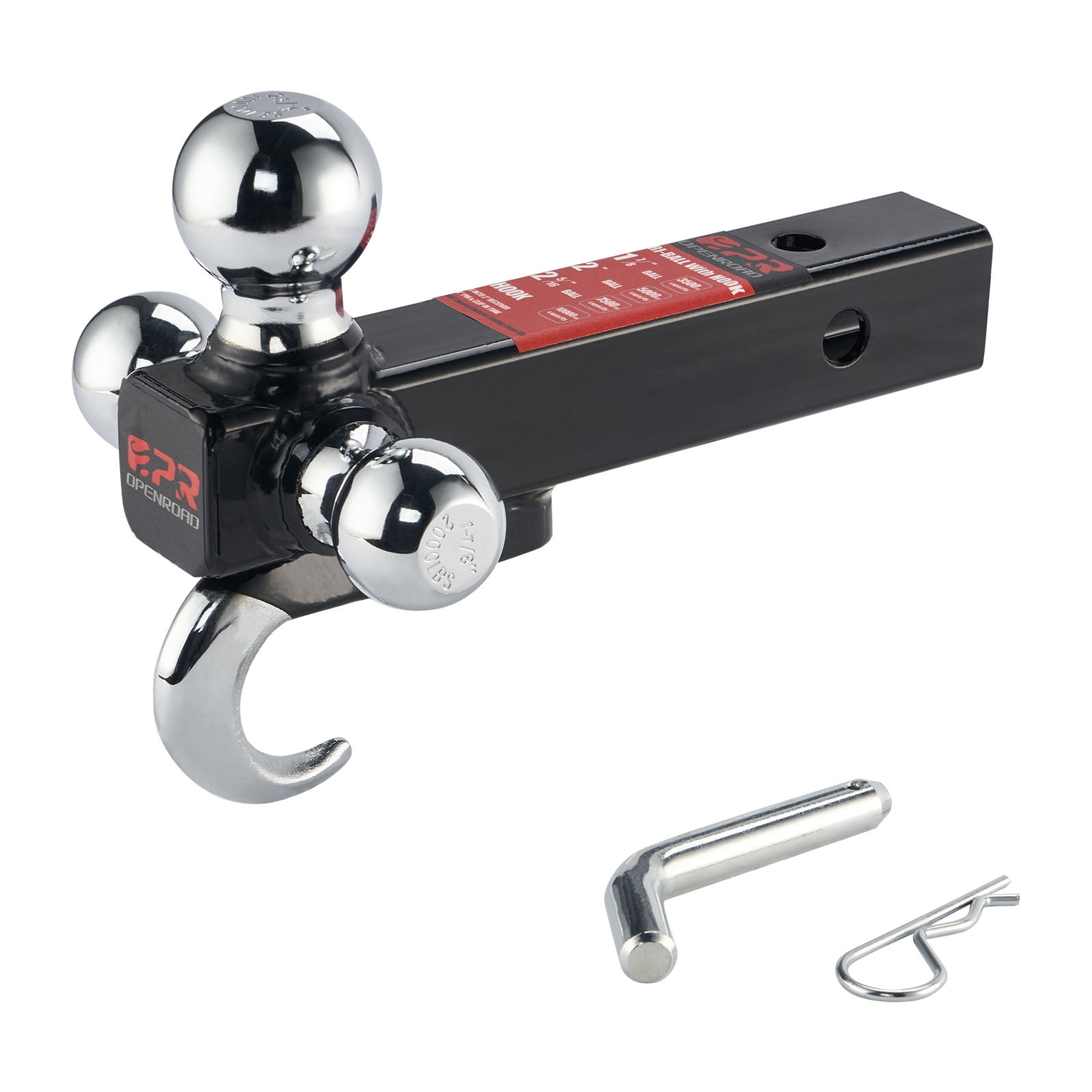 OPENROAD 2 inches Class III/IV Trailer Hitch Tri Ball Mount with Hook